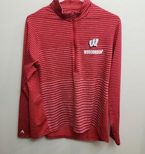 Red Striped Wisconsin Badger Quarter-Zip Pullover Size Large